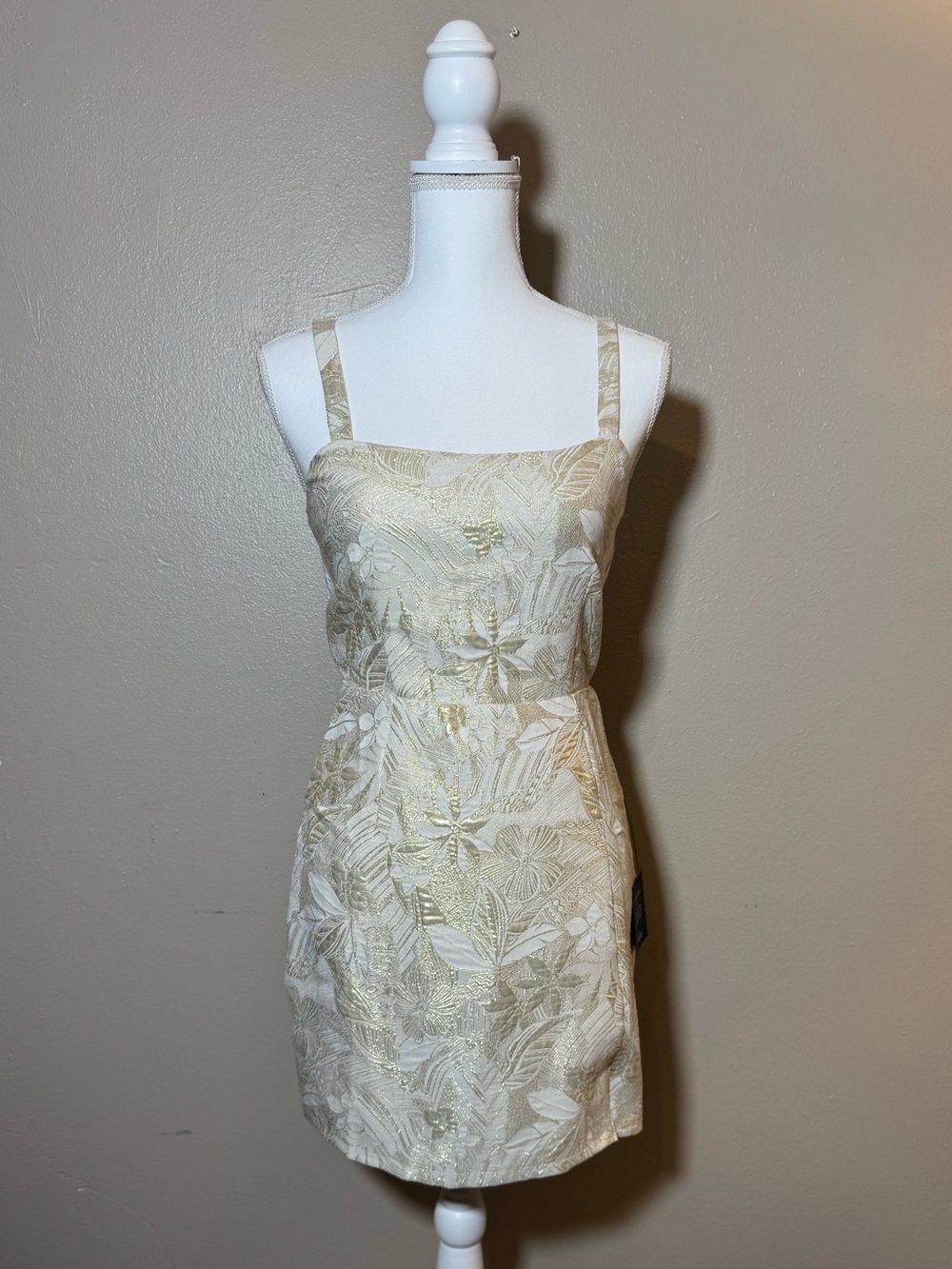 Lulu's Gold Floral Brocade Mini Dress